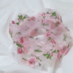Large floral tulle scrunchie